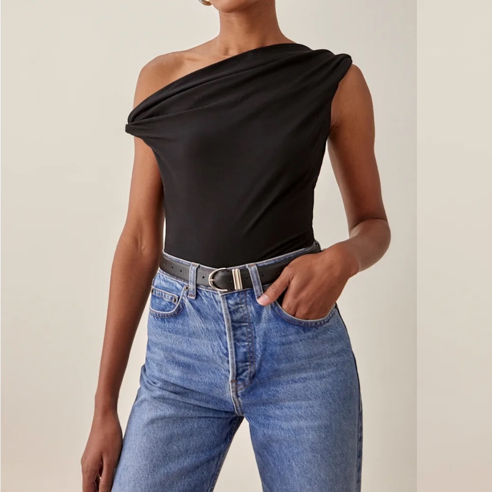 Reformation Cello Knit Black One-Shoulder Top